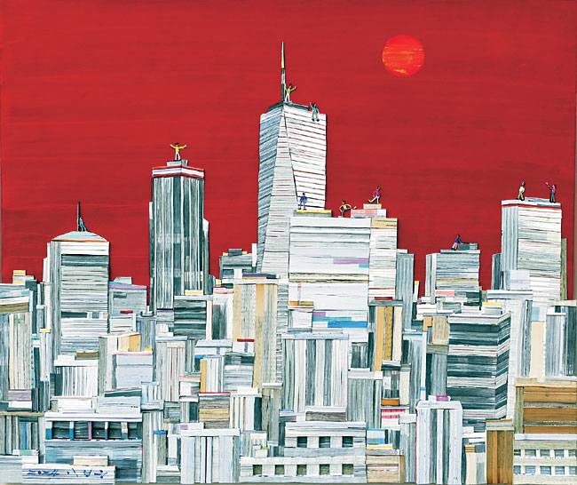 이정웅 ‘도시 이야기’, 72×60㎝, 책, 혼합재료, 2024.