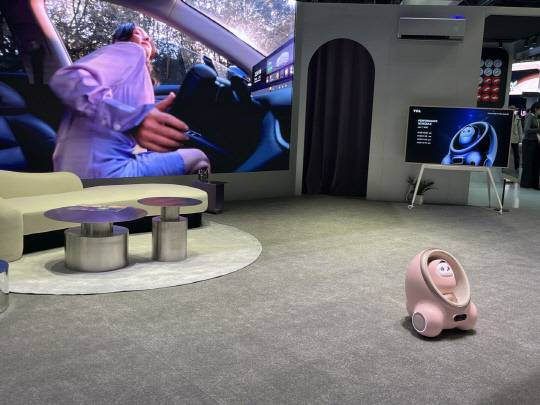 7일(현지시간) 미 라스베이거스 컨벤션센터(LVCC) 센트럴홀에 부스를 마련한 TCL에서 진행된 스마트홈 허브 '에이미(AI Me)'의 시연.. 장우진 기자