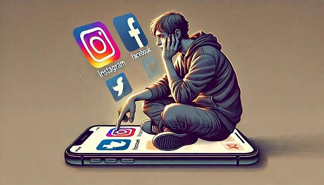 SNS를 하는 사용자 일러스트. 챗GPT 제작