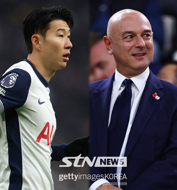 토트넘 홋스퍼 캡틴 손흥민과 다니엘 레비 회장. 사진┃게티이미지코리아