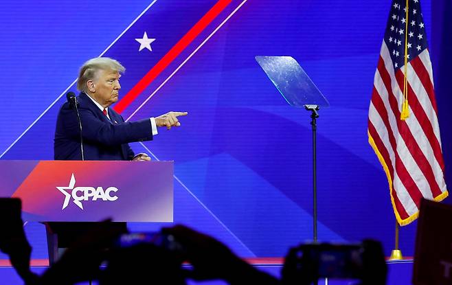 도널드 트럼프 미 대통령 당선인이 지난 2023년 3월 보수정치행동회의(CAPC)에 참석해 연설을 하고 있다. /미국보수주의연합(ACU)
