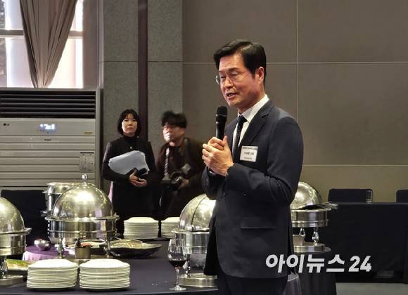 이상균 HD현대중공업 사장이 9일 부산 해운대구 누리마루APEC하우스에서 진행된 '2025 조선해양인 신년인사회'에서 발언하고 있다. [사진=최란 기자]