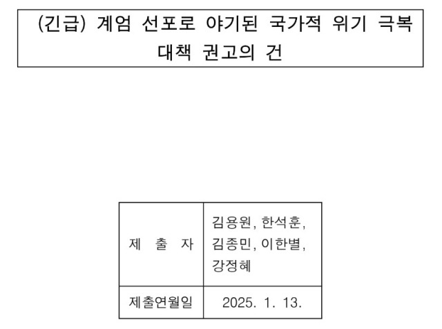 ▲김용원·한석훈·김종민·이한별·강정혜 인권위원들의 계엄 관련 긴급 안건지