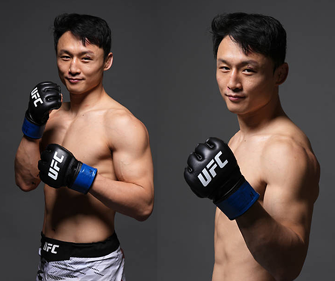 최두호가 UFC 310 메인카드 제1경기 승리 기념 촬영을 하고 있다. 사진=TKO