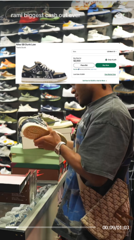 컬처킥스는 영상에 고객이 팔려고 하는 운동화의 시세가 스탁엑스에서 2300달러(335만 원) 정도 하던 것을 보여준다. / 출처=컬처킥스 틱톡