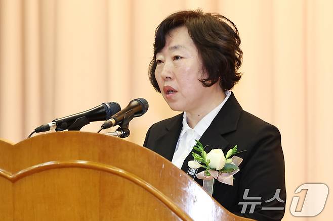 정계선 신임 헌법재판관이 지난 2일 오전 서울 종로구 헌법재판소에서 열린 취임식에서 취임사를 하고 있다./뉴스1 ⓒ News1 민경석 기자