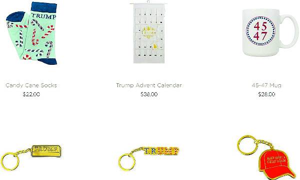 트럼프스토어에서 판매 중인 트럼프 당선인의 다양한 굿즈들. 트럼프스토어 홈페이지 캡처