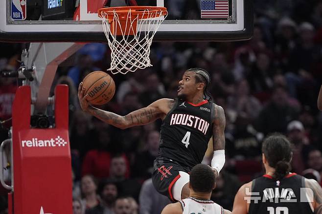 [휴스턴=AP/뉴시스] 미국프로농구(NBA) 휴스턴 로키츠의 제일런 그린. 2025.01.13.