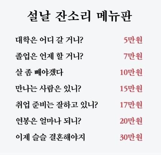 '잔소리 티셔츠' 등판에 새겨진 설날 잔소리 메뉴판./카카오페이