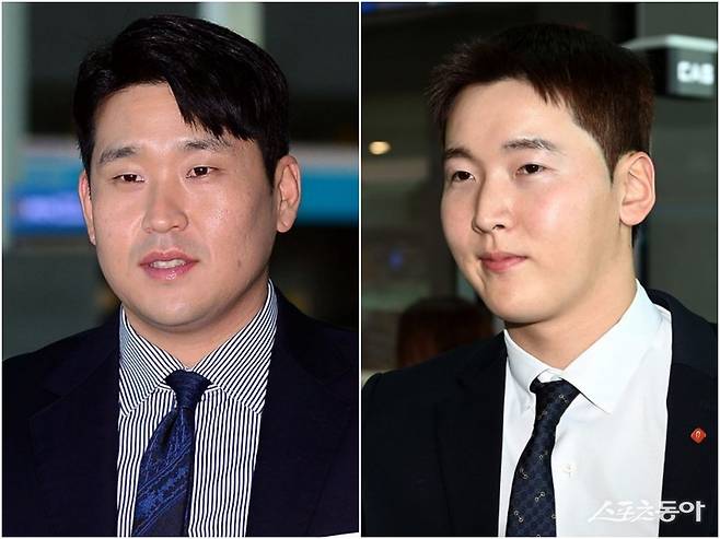 롯데 유강남(왼쪽)과 최준용. 스포츠동아DB