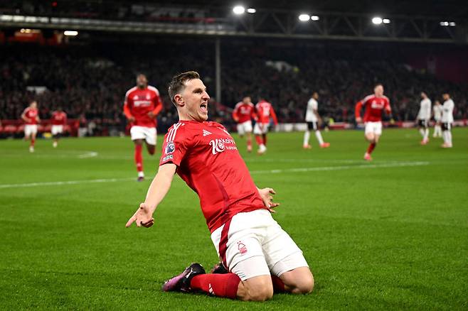 전반 8분 노팅엄 크리스 우드가 선제골을 터트렸다. Getty Images