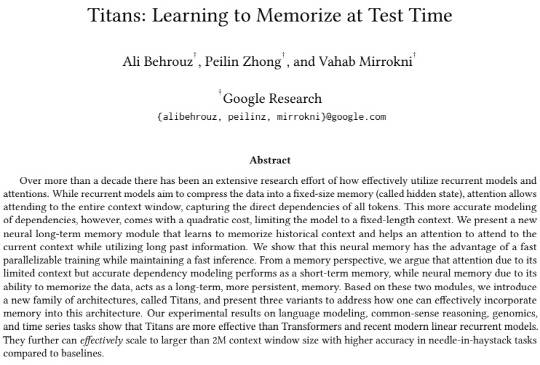 구글 연구진의 타이탄즈 아키텍처 논문 캡처