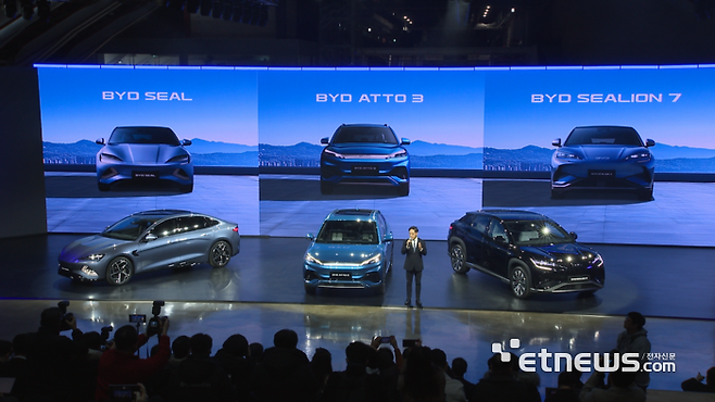 BYD코리아는 16일 승용 브랜드 출범식을 열고 올해 중 3개의 전기차 모델을 국내에 출시하겠다고 밝혔다.