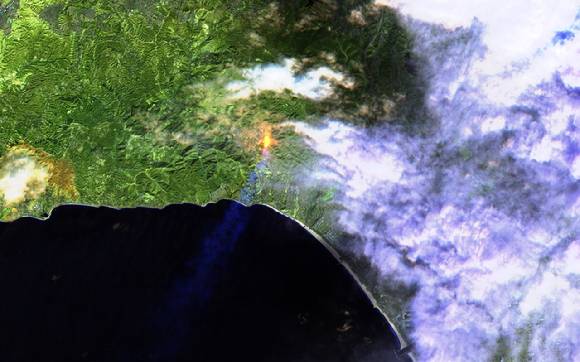 센티넬2(Sentinel-2) 광학위성으로 살펴본 결과 최초 발화 시점으로 스컬 록이 지목됐다. [사진=텔레픽스]