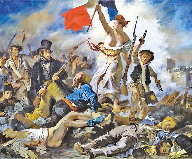 외젠 들라크루아의 ‘민중을 이끄는 자유의 여신’(1830). 빅토르 위고는 그림 우측에 그려진 소년에서 영감을 얻어 소설 <레 미제라블>의 캐릭터 ‘가브로슈’를 탄생시켰다.   Eugne Delacroix