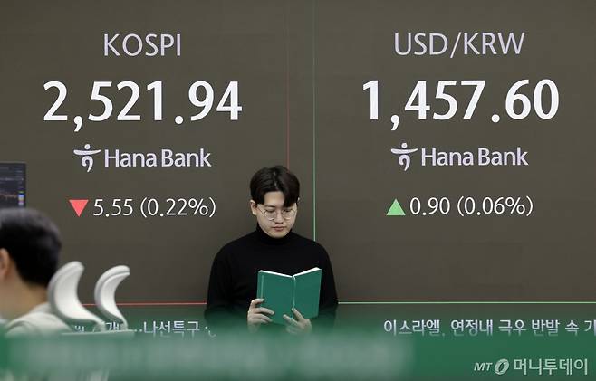 17일 서울 중구 하나은행 딜링룸에서 딜러들이 업무를 보고 있다./사진=뉴시스