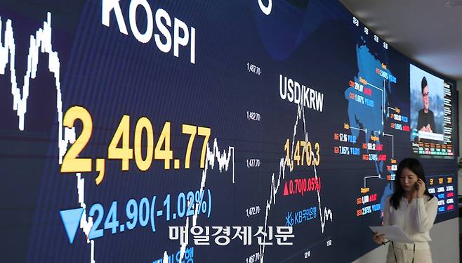 27일 서울 여의도 KB국민은행 스마트딜링룸 전광판에 코스피와 원달러환율이 안내되고 있다. 원달러환율은 오전에는 1480을 넘기도 했다. . 2024.12.27 [이승환기자]