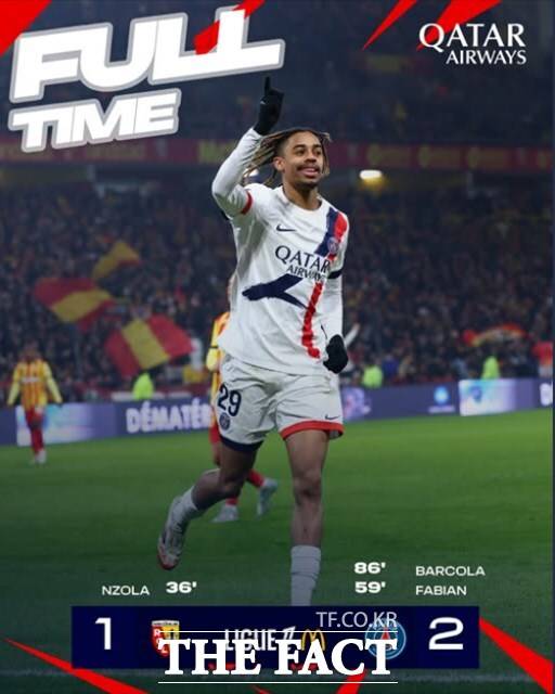 1골 1도움으로 PSG의 2-1 역전승을 이끈 PSG의 브래들리 바르콜라./PSG