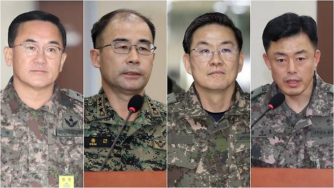 12·3 비상계엄에 가담한 여인형 방첩사령관, 곽종근 특전사령관, 이진우 수도방위사령관(이상 육군 중장)과 문상호 정보사령관(육군 소장).왼쪽부터