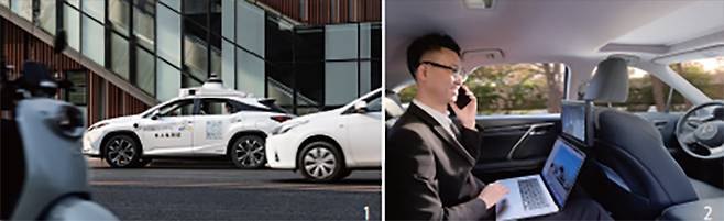 1，2 중국 베이징에서 운영 중인 포니닷에이아이의 로보택시와 로보택시 내부. /포니닷에이아이