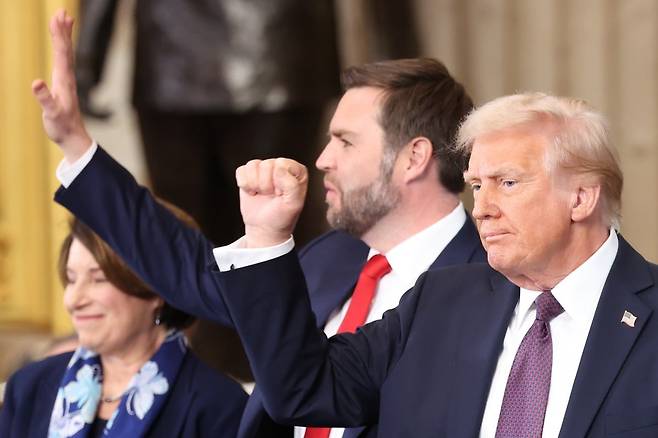 도널드 트럼프 미국 47대 대통령이 20일(현지시간) 미국 의회의사당 로툰다홀에서 취임 연설을 하고 있다. /UPI연합뉴스