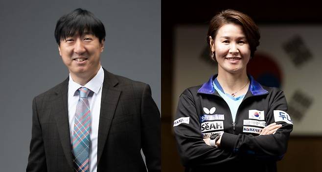 [서울=뉴시스] 탁구 국가대표 남자대표팀 사령탑에 오른 오상은 감독, 여자대표팀 사령탑에 오른 석은미 감독. (사진=대한탁구협회 제공) *재판매 및 DB 금지