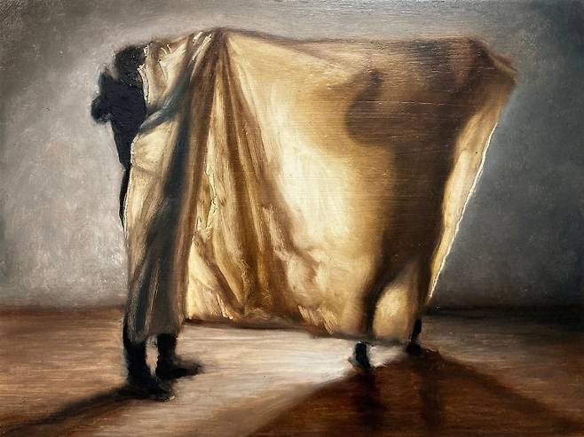 데이비드 오케인, Shadow, 2024, oil on wooden panel, 30x40cm. 갤러리바톤 제공.