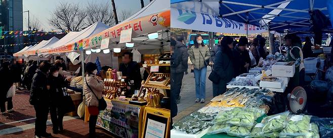 지난 22일 열린 서울 마포구 직거래장터(왼쪽)와 송파구 직거래장터. /민영빈 기자