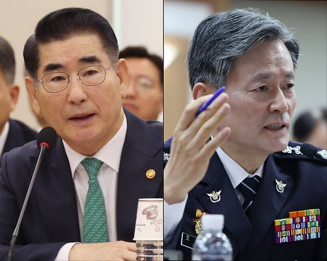 김용현 전 국방부 장관과 조지호 경찰청장. (사진=뉴시스) *재판매 및 DB 금지
