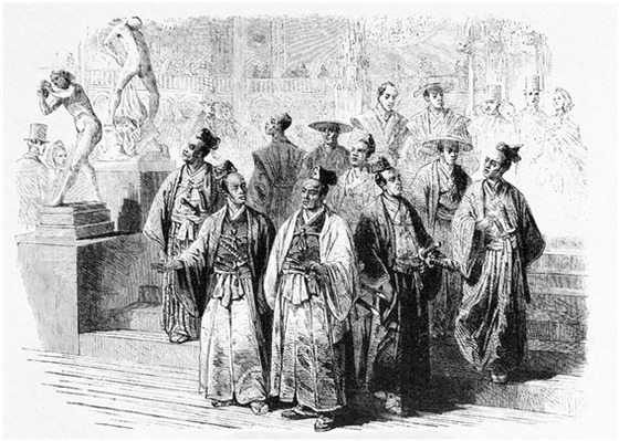 1862년 런던 국제박람회장을 방문한 일본의 제1차 유럽사절단 일행. 영국의 주간지 일러스트레이티드 런던뉴스(The Illustrated LondonNews)에 실린 삽화다. [사진 윤상인]