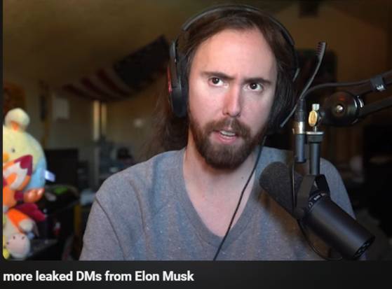 20일(현지시간) 일론 머스크의 메시지 유출을 두고 발언 중인 유튜버 아스몬골드. 사진 유튜브