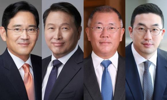 (왼쪽부터)이재용 삼성전자 회장(왼쪽부터), 최태원 SK그룹 회장, 정의선 현대차그룹 회장, 구광모 LG그룹 회장. [사진=각 사]