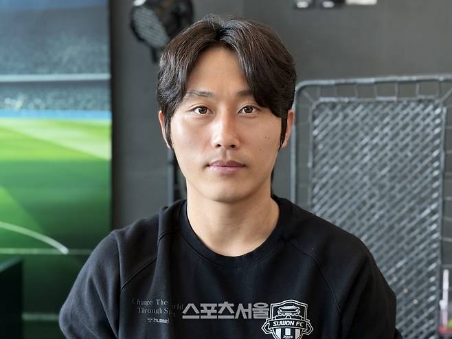 수원FC의 장윤호가 27일 태국 방콕의 노보텔 방콕 퓨쳐파크 랑싯 훈련 캠프에서 본지와 만나 인터뷰한 뒤 사진 촬영에 임하고 있다. 방콕 | 정다워 기자