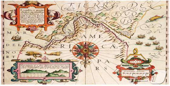 17세기에 그려진 페르디난드 마젤란의 해협 지도(해양수산부 제공)