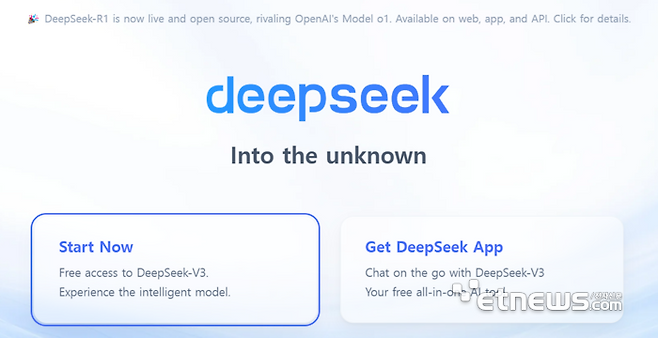 딥시크 공식 홈페이지 메인화면 갈무리.