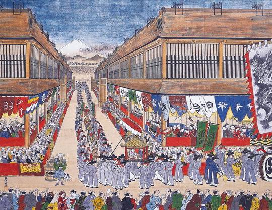 일본 화가 하네카와 도에이(羽川藤永)가 1748년 일본 에도를 방문한 통신사 행렬을 그린 ‘조선통신사내조도’. 산지니 제공