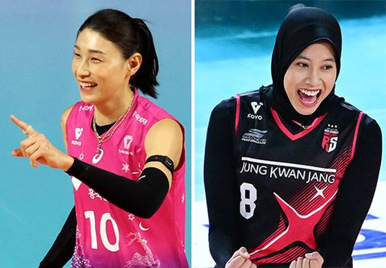 김연경(左), 메가왓티 퍼티위(右)