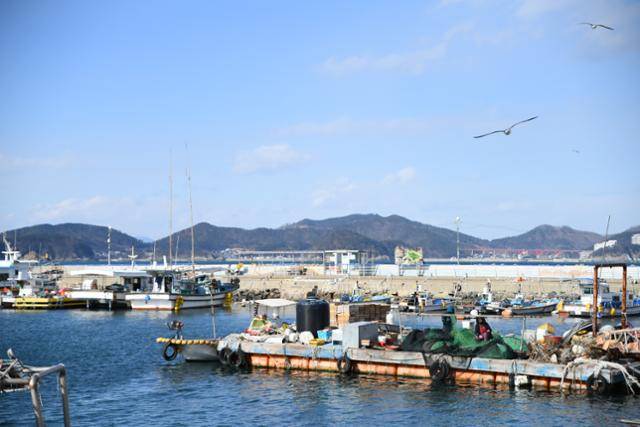 지난달 9일 경남 거제시 이수도 선착장 인근에서 한 어민이 그물을 다듬고 있다. 이수도는 한때 대구 멸치 갈치 고등어 도미 등 풍부한 해산물로 황금어장을 이뤘으나 어획량이 감소하면서 쇠락의 길을 걸었다. 거제= 박은경 기자