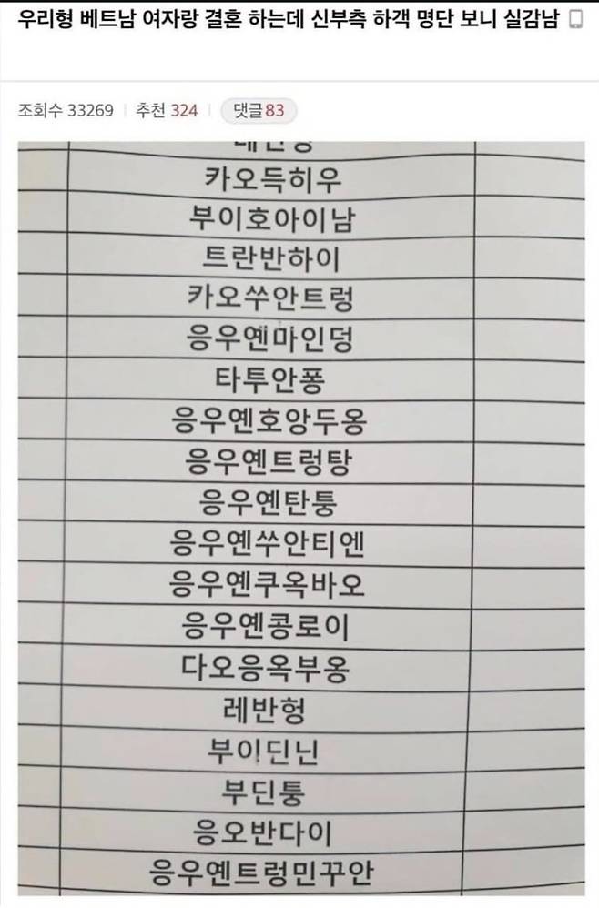 1000023931.jpg 우리형 베트남 여자랑 결혼 하는데 신부측 하객 명단 보니 실감남