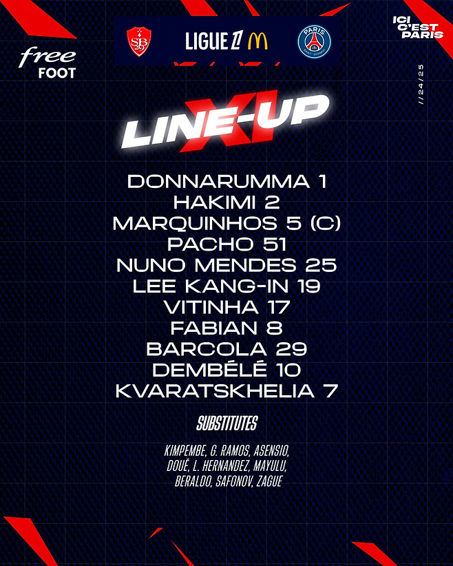 PSG 선발 라인업. PSG SNS