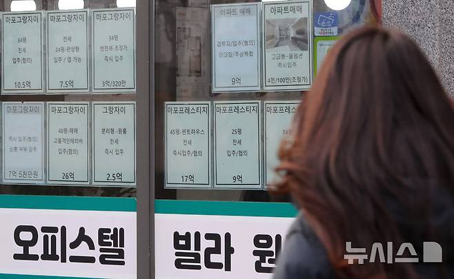 [서울=뉴시스] 김혜진 기자 = 서울 시내의 한 부동산 앞에 오피스텔 매물 가격표가 붙어있다. 2025.01.06. jini@newsis.com