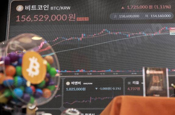 서울 서초구 빗썸라운지 시황판에 비트코인 시세가 나타나고 있다.  [동아DB]