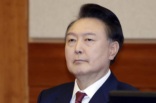 윤석열 대통령이 4일 서울 종로구 헌법재판소에서 열린 탄핵심판 5차 변론기일에 출석해 있다. 사진공동취재