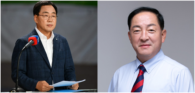 김철수  전 속초시장(왼쪽)과 이병선 속초시장(오른쪽)