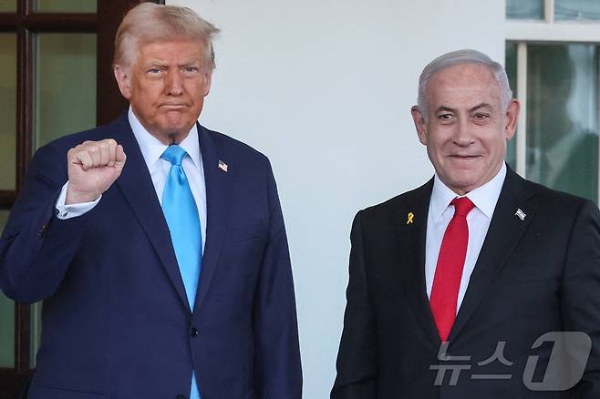 백악관에 들어서는 트럼프와 네타냐후 ⓒ 로이터=뉴스1 ⓒ News1 구경진 기자