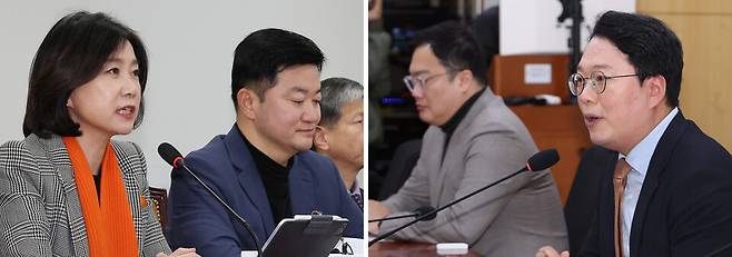 허은아 개혁신당 대표(왼쪽)와 '이준석계 지도부'의 천하람 원내대표 겸 당대표 권한대행이 1월31일 국회 본청과 의원회관에서 각각 최고위원회의를 하고 있다. ⓒ 연합뉴스
