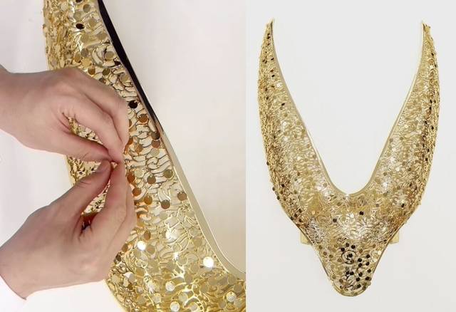 금관 장식 중 하나인 ‘영락’ 1000여 개를 손으로 달아 만든 상의. LEJE SNS