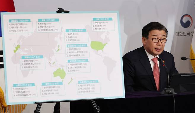 2024년 12월 16일 유철환 국민권익위원회 위원장이 서울 종로구 정부서울청사 별관에서 열린 전국 243개 지방의회 국외출장 실태 점검 결과를 발표하고 있다. [뉴시스]