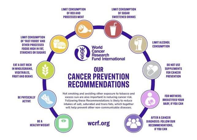 세계암연구기금(WCRF)과 미국암연구소(AICR)가 만든 '암 예방을 위한 10가지 권고' [출처=WCRF]