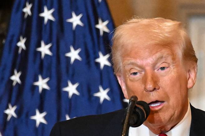 도널드 트럼프 미국 대통령이 6일(현지시간) 워싱턴 의사당에서 열린 연례 국가조찬기도회에 참석했다. /AFPBBNews=뉴스1